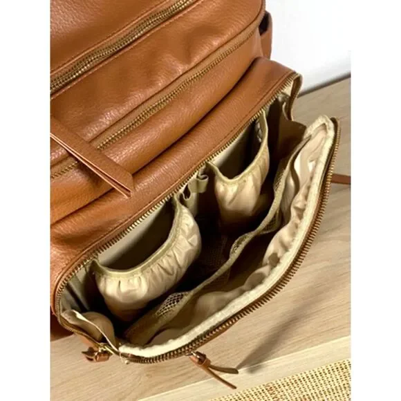 Omanmoli Brown Vegan Leather Diaper Backpack Multi Pocket Baby Bag